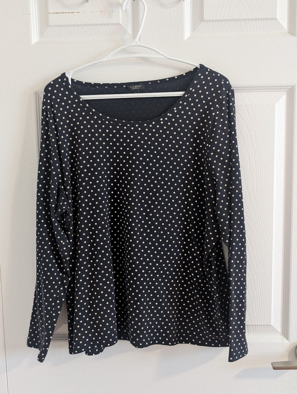 Talbots Navy Long-Sleeve Polka Dot Bateau Neck  Tee Classic Preppy 2X P